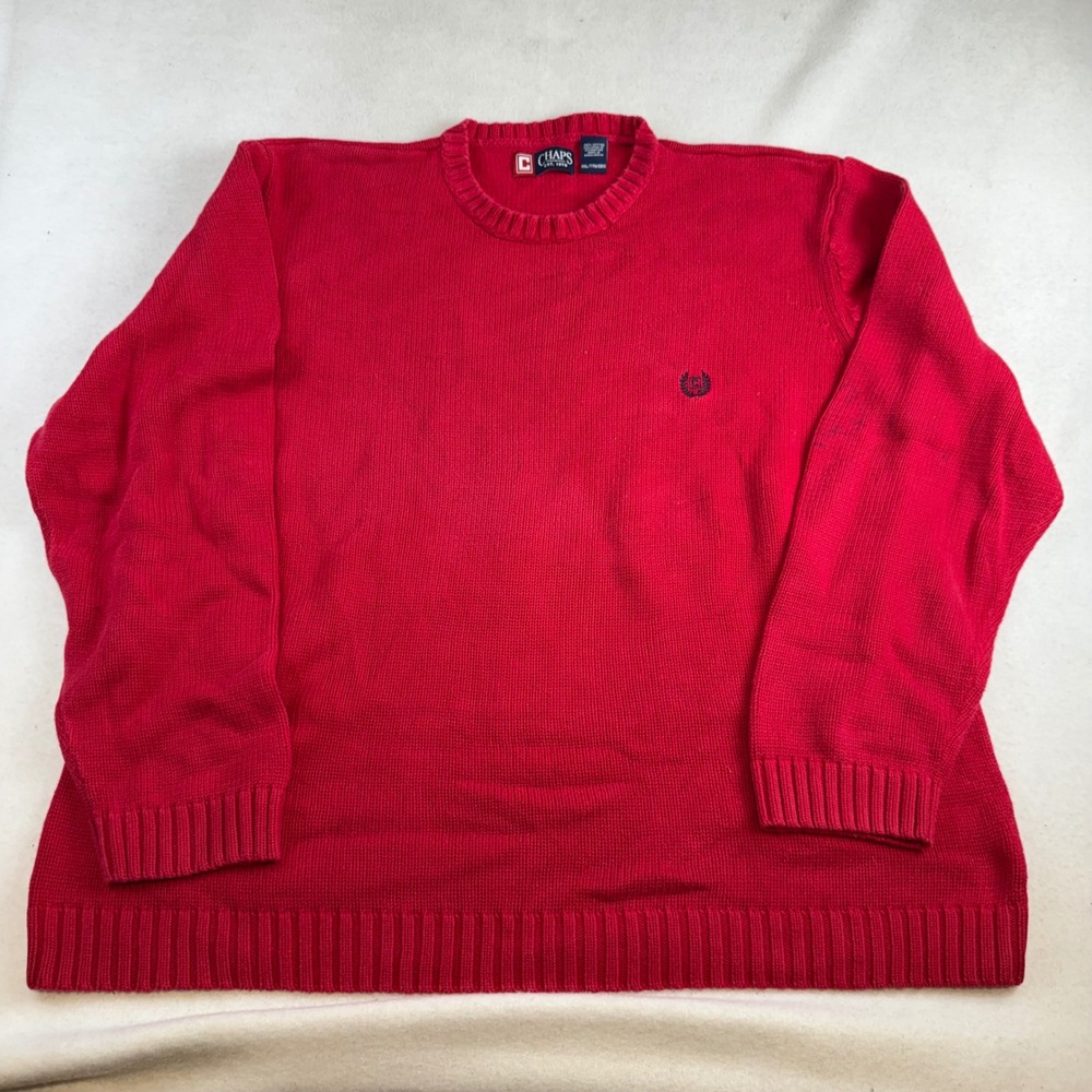 Chaps Mens XXL Red 100% Cotton Crewneck Sweater Long Sleeve Embroidered Logo